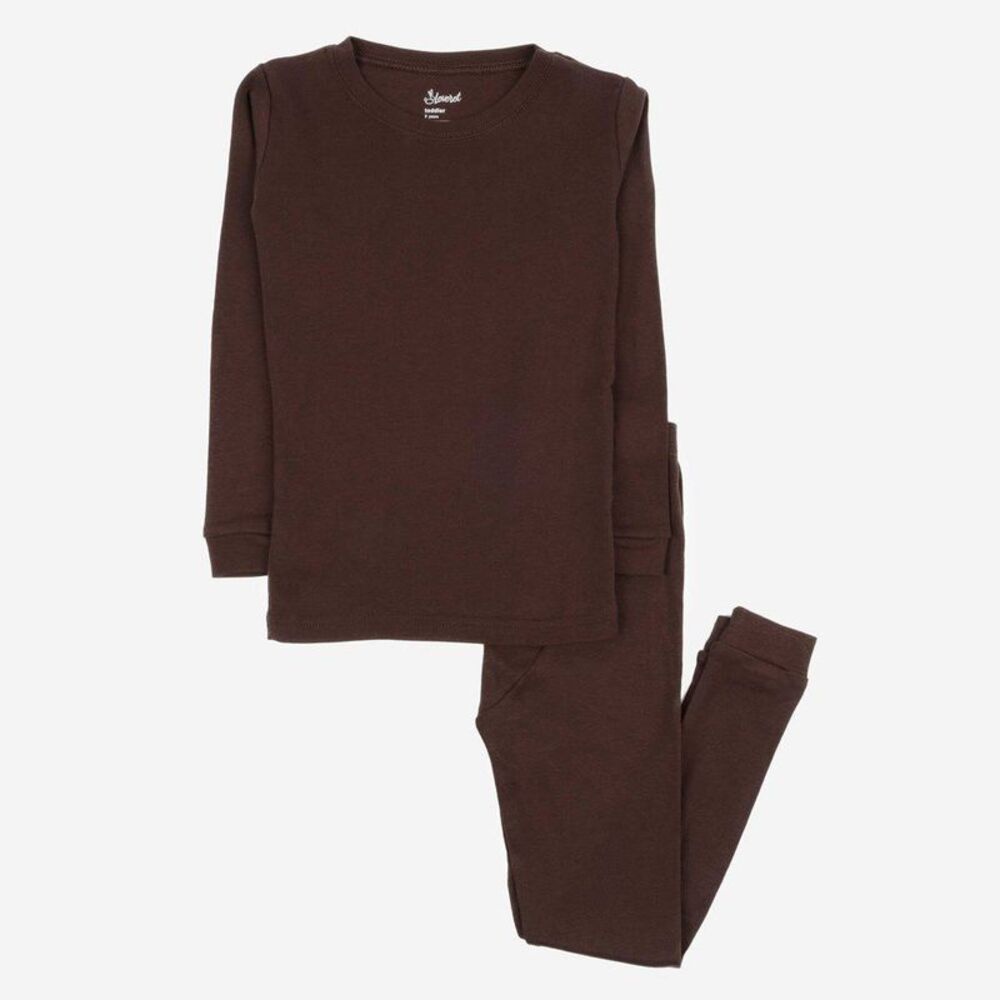 Open Box - LEVERET -  Kids Two Piece Cotton Pajamas Solid Brown  Brown